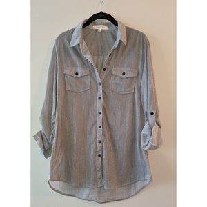 Blue and white stripped button up shirt